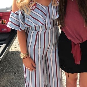 Sky blue striped jumpsuit